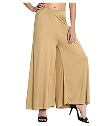 Lovely India Fashion Full Stretchable Solid Regular Shining Malai Palazzo for Womans and Girls Golden 2XL
