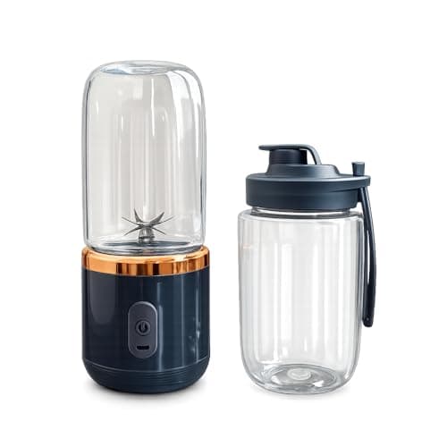 Small Portable Juicer Blender, USB Rechargeable Wireless Personal Blender, Smoothie Maker, Double Click Safety Start, Portable Mini Juicer for Smoothies, Protein Shakes 400 Ml (Multi colour) (BLACK)