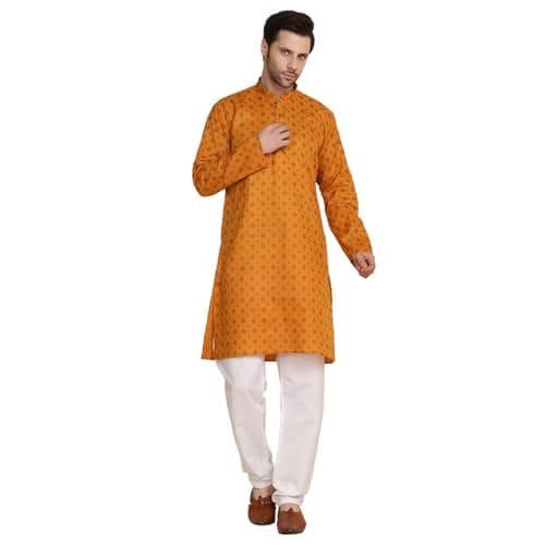 KRAFT INDIA Men's Cotton Printed Stylish Ethnic Wear Kurta Pyjama Set (Color-Rust, Size-42)