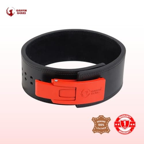 Griffin Gears® 10mm Lever Belt – Black Leather Weightlifting Belt with Red Buckle – Powerlifting Gym Belt for Men & Women – Heavy-Duty - Men & Women (Black Belt Red Buckle, M) 2