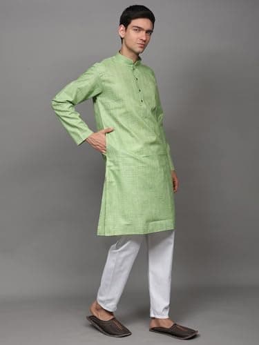 Exotic India Men's Cotton Kurta Pajama Set with Stripe Weave Pattern | Ethnic Comfortable Casual Kurta Pajama Combo Set Gift 2