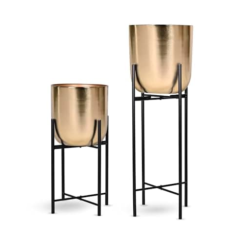 Indian DECORMART Floor Metal Pot with Stand for Indoor Home Garden Lobby Balcony Terrace Drawing Room IDM22029