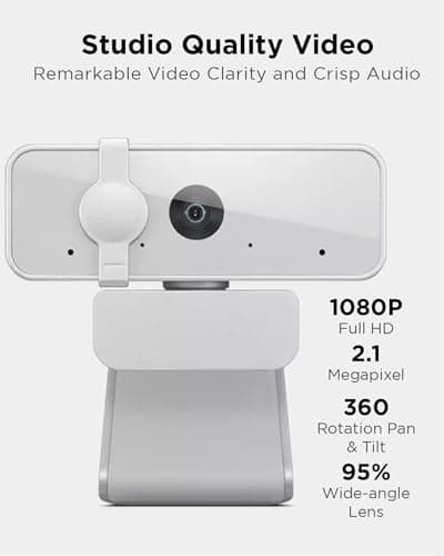 Lenovo 300 FHD Webcam with Full Stereo Dual Built-in Mics | FHD 1080P 2.1 Megapixel CMOS Camera with USB |Ultra-Wide 95° Lens, 4X Digital Zoom | 360 Rotation | Flexible Mount | Cloud Grey 3