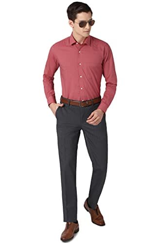 Peter England Men's Cotton Solid Regular Fit Shirt (PESFONUBM17140_Red 40) 5