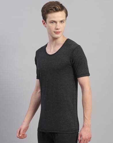 Monte Carlo Mens Grey Solid Cotton Blend Round Neck Half Sleeve Thermal Vest (6230SM2-0-36) 2