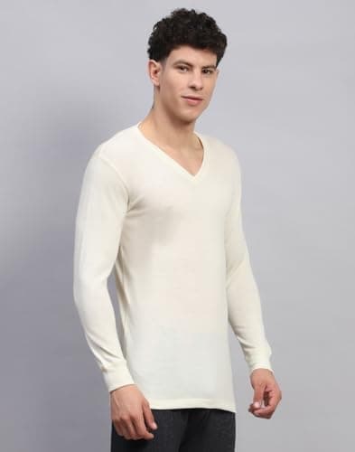 Monte Carlo Mens Solid Cream V Neck Full Sleeve Thermal Vest (624024FS-0-42) 3