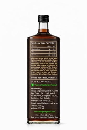 Village-Organica Luxury Cold-Pressed Castor Oil (500 ml Glass Bottle) | 100% Pure, Natural & Hexane-Free | Rich in Vitamin E for Hair Growth, Eyelashes, Eyebrows & Skin Care 2