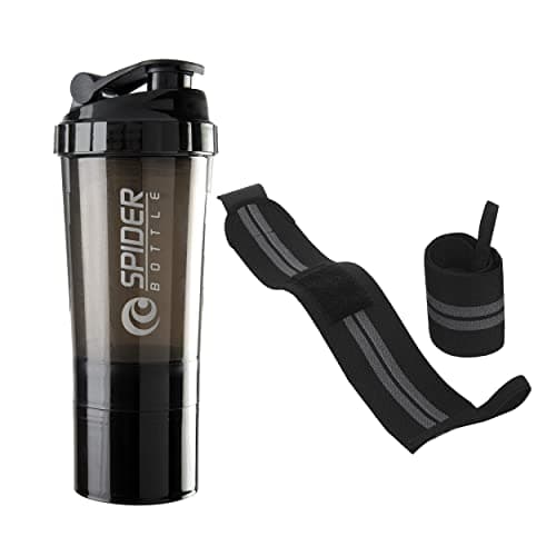 COOL INDIANS Fitness Combo Gym Shaker Bottle with Wrist Band Support Gym & Sports Kit l Weightlifting l Powerlifting l Wrist Band l Gym Shaker l Shaker Bottle l Gym Bottle (500) ML (Black)