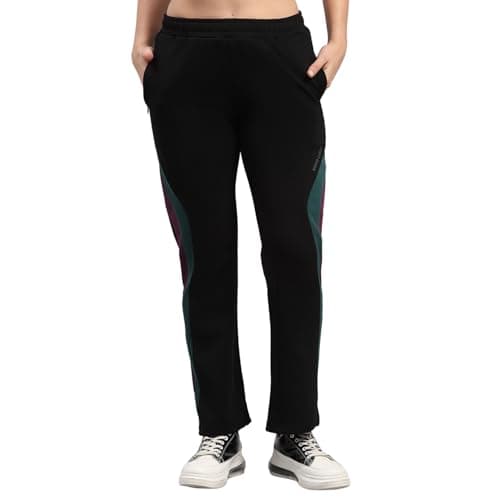 Monte Carlo Womens Regular Fit Solid Elastic Mid Rised Lower |Stretchable Track Pant for Ladies | Comfortable Casual Wear Jogger | Stylish Activewear Bottom for Women Black L (Pack of 1)