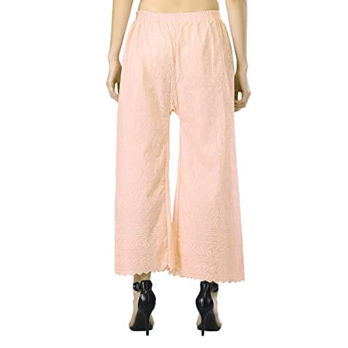 SriSaras Women's Premium Cotton Chicken Palazzo (M/L, Peach) 2