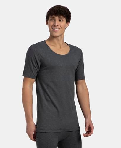 Jockey 2402 Men's Super Combed Cotton Rich Brushed Fabric Half Sleeved Thermal Undershirt with StayWarm Technology_Charcoal Melange_M 2