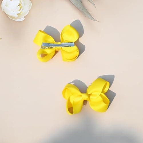 6 pack, 3 inch, Grosgrain Ribbon Hair Bows with Alligator Clips, girls and toddlers Hair Accessories (yellow) 3