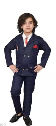 Akshita Trading Boys Festive & Party, Wedding, Formal Blazer, Shirt and Trouser Set (7-8 Years, Navy Blue)