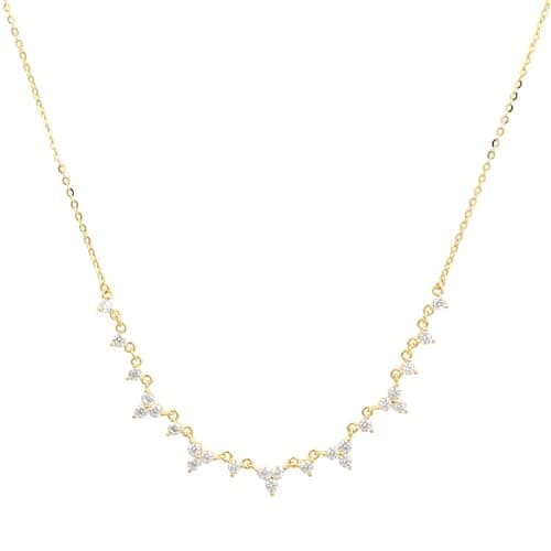METALM Yellow Gold Plated with White CZ Diamond Cluster Necklace for Women in 925 Sterling Silver
