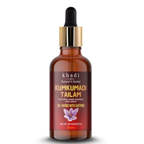 Khadi Natural Kumkumadi Tailam Face Serum | Ayurvedic Brightening & Anti Aging Facial Oil | With Saffron & 25+ Herbs | Reduces Dullness, Pigmentation & Uneven Tone | Dermatologically Tested | 30 ml (P