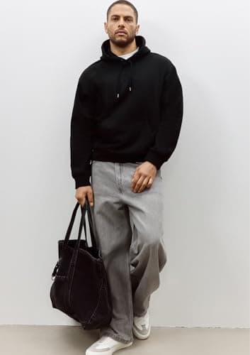 ZUBINCO Men’s Oversized Black Hoodie | Heavyweight Cotton Fleece Sweatshirt with Kangaroo Pocket & Adjustable Drawstring Hood | Casual Streetwear for Winter, Gym & Everyday Wear (in, Alpha, L) 3