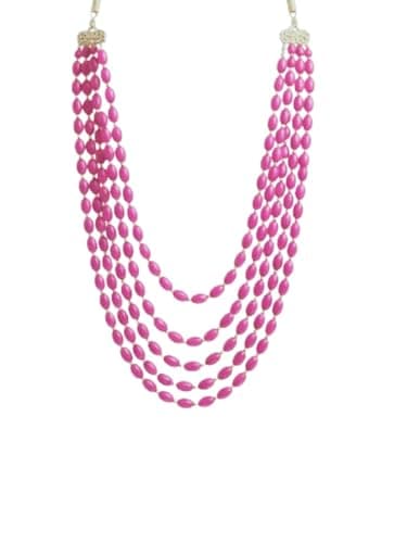 dirix Antique Natural Coral Pink Beads 5 Layer 24 Inch Necklace for Women & Girls | Alloy Layered Statement Jewellery (Pink)