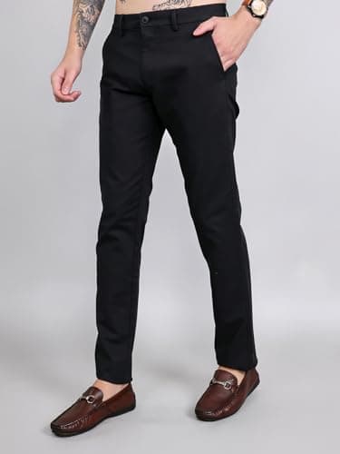 Monte Carlo Men's Slim Fit Solid Trouser|Solid Pattern Casual Trousers | Button Closure | Stylish & Comfortable Formal Trouser for Men's Black 32 2