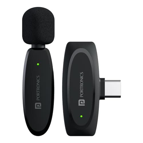 Portronics Dash 7 Ai Omnidirectional Type C Wireless Microphone, Ai Enabled Noise Cancellation, Plug & Play, Lapel Wireless Mic for Video Recording, Supports Type C Android, iPhone, Camera(Black)