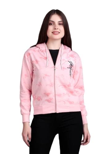 City Fashion Women’s Winter Fleece Hoodie Sweatshirt – Warm Zipper with Front Pockets, Printed Casual Stylish Hooded Jacket (in, Alpha, M, Baby Pink)