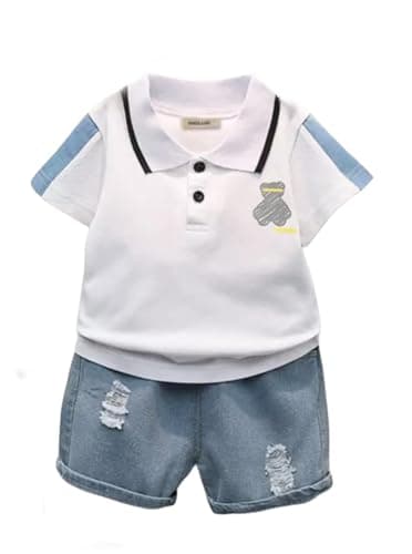 Indhrani Garments Kids Clothes for Boys |Printed Cotton Half T-shirt and Shorts | Baby Boy Cord Set, White 4-5 year