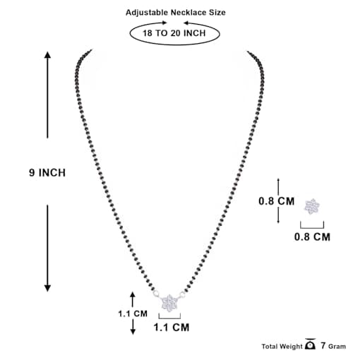 JFL - Jewellery for Less Traditional Ethnic Silver Plated Cz American Diamond Flower Shape Pendant Mangalsutra Set for Women.(Small),Valentine 6