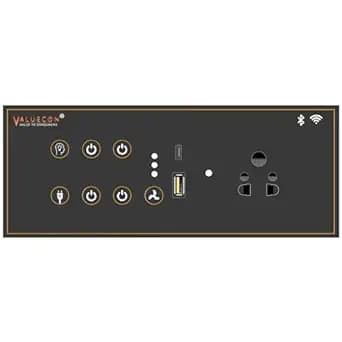 i380 6 modular Smart Wifi Switch Board with 4 Switch,1 Fan,1 Socket, C & A type USB charging ports| App Control, Voice-controlled by Alexa, G. Home, G. Assistant-D.Grey
