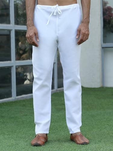 KRAFT INDIA Men's Cotton Kurta Pyjama Set | Woven Design Traditional Ethnic Wear | Festive, Wedding & Casual Outfit | Comfortable & Breathable Fabric (White, X-Large) 5