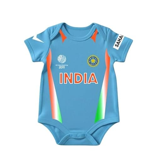 KARMIKH Team India Unisex Baby Cricket Romper | Soft Cotton Sports-Themed One-Piece Outfit for Newborns & Infants 6-9M Blue Style 4