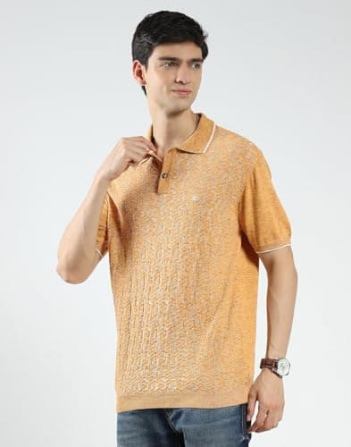 Monte Carlo Men's Regular Fit Polo T-Shirt | Self Design| Half Sleeve | Collared Neck | Casual Wear T Shirt for Men's Mustard L (Pack of 1) 2