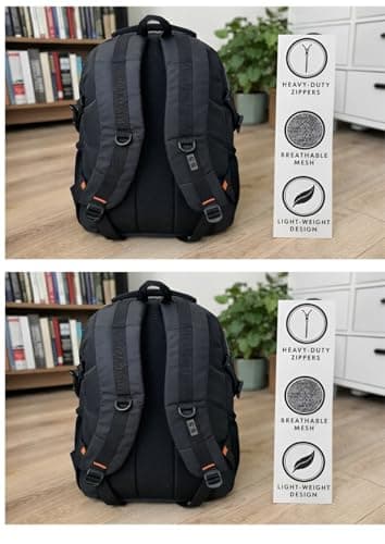 SS Large Laptop Backpack for Boys & Girls – Spacious School & College Bag with Rain Cover, Reflective Safety Strip, Multiple Compartments, Durable Water-Resistant Fabric (35L, Black) 6