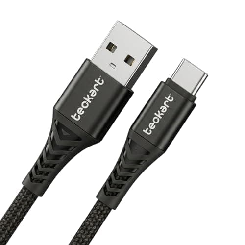 Teckart TEC55 USB Type A to USB C Cable (1.2m/3.9ft), 65W Ultra Fast Charging Braided Cord with Silicone Tie, Compatible with iPhone 16/15, Samsung Galaxy S24/S23, Tablets & Type-C Devices (Black)
