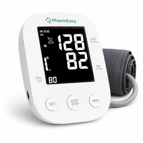 PharmEasy Digital Blood Pressure Monitor | Automatic BP Machine for Home & Clinic Use | Stores 90 Readings for 2 Users | USB Powered | Single Touch Operation | Irregular Heartbeat Indicator | Hyperten