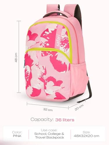 Safari Neoflora School Bag For Girls, Capacity - 36L, 2 Compartments Backpack For kids Pink 3