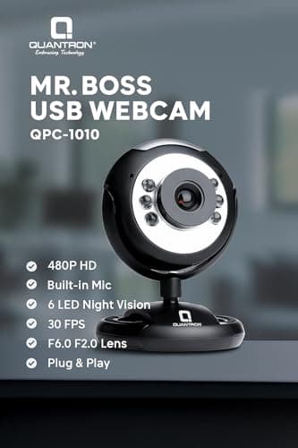 QUANTRON MR. BOSS USB Webcam QPC-1010 ? 480P HD with Built-in Mic, 6 LED Night Vision, 30 FPS, F6.0 F2.0 Lens, Plug & Play Camera for PC, Laptop, Video Calls & Online Meetings 2