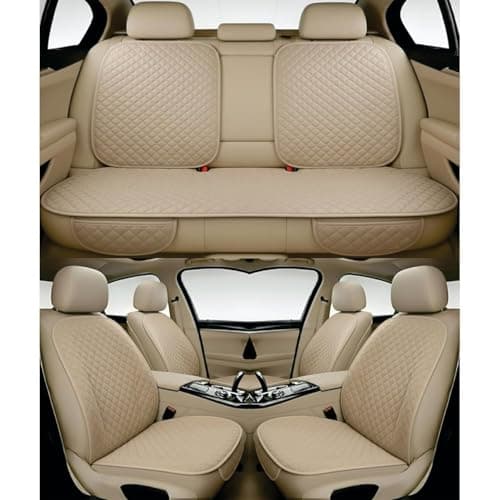 AURAFRESH PU Leather Car Seat Cover Universal Fit Premium Car Seat Cushion Protector Breathable Waterproof Interior Seat Protector for Comfortable Seat Cover (Beige, 7PC Front & Rear SEAT Full Set)