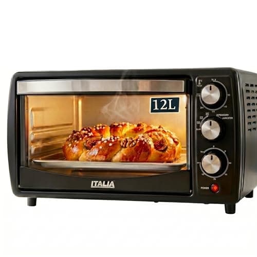 ITALIA Premium 12L Multi-Function OTG for Kitchen, 1200W Oven Toaster Griller, Bake Grill Toast, Oven for Baking, Adjustable Temperature & Timer, Black, Unique 3 Key Setup, 1 Year Warranty (Black)