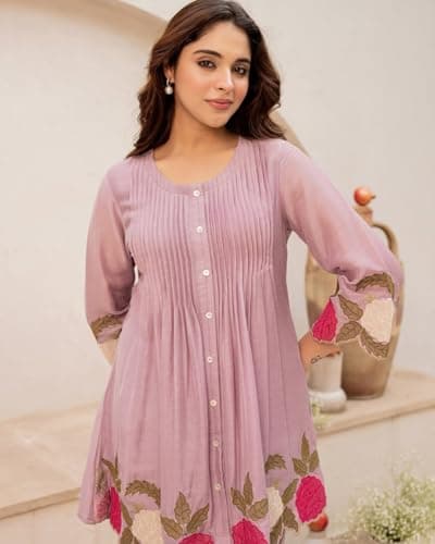 DEKWIN Womens Co-ords Set Premium Mul chanderi | Co-ord Set for Women Stylish | Casual Top with pent Set (Women, Pink, XL) 3