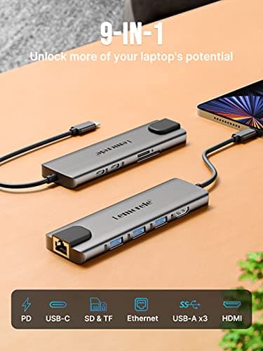 Lemorele USB-C Hub for Laptop with 4K HDMI Port | 9-in-1, 100W PD, Gigabit Ethernet, 3 USB 3.0 + USB-C Data Ports, SD/TF Card Reader, Compatible with HP/Lenovo/Dell Laptops 2