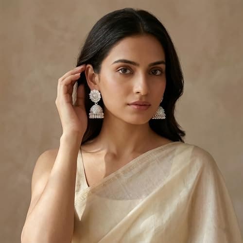 NeishasNest Jhumka Earrings, Oxidized Silver, Traditional Ethnic Temple Style, Crystal Stones, Post Back Closure, Festive & Wedding 2
