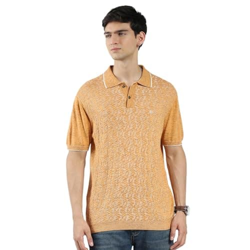 Monte Carlo Men's Regular Fit Polo T-Shirt | Self Design| Half Sleeve | Collared Neck | Casual Wear T Shirt for Men's Mustard L (Pack of 1)