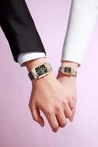 Giordano Analog Pair Watch for Unisex with Square Dial, Crystal Indices, Date Display and Stainless Steel Strap 6