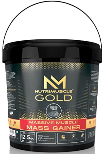 Nutrimuscle Massive GOLD Muscle Mass Gainer - 12 Lbs - 5.44 Kgs Choco Treat | Contains Complex Carbohydrates, BCAA, Digestive Enzymes & Essential Vitamins & Minerals | MADE IN INDIA
