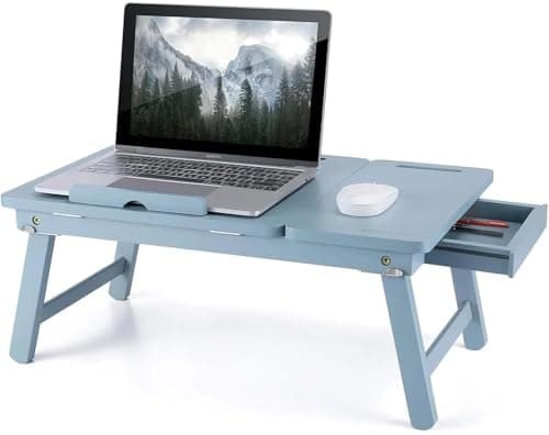 Intrahuas Wood Extra Large Multi Tasking Height Adjustable Foldable Portable Laptop Table, Activity Table/Study Table/Writing Study On Bed Table for Home(Blue) 2
