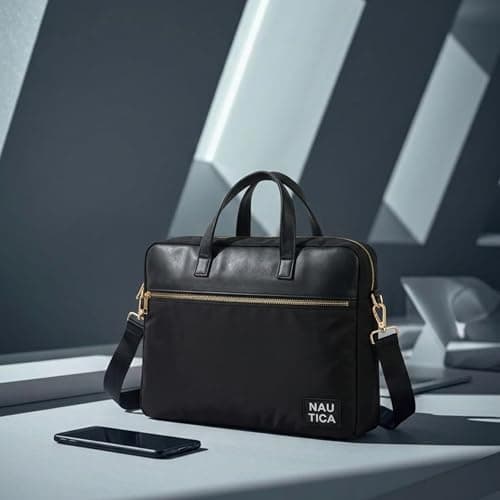 Nautica Unisex 14 Inch Laptop Bag | Premium Polyester and Reinforced Metal Hardware Laptop Messenger | Unique Logo and Trolley Strap Briefcase for Business Travel | BLACK 6