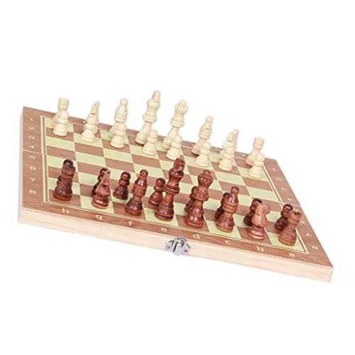 UJEAVETTE 3 in 1 Folding Wood Chess Set Handcrafted Board with 1 Pack Extra Pieces 5