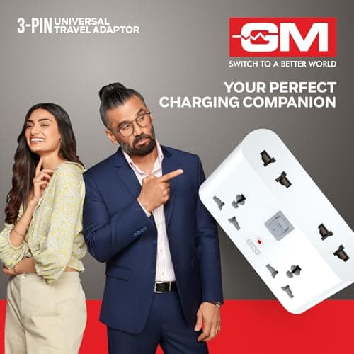 GM 3019 3 Pin Universal Multi Plug Travel Adaptor with 6 AMP for Home Applications, Computers, Laptops 3