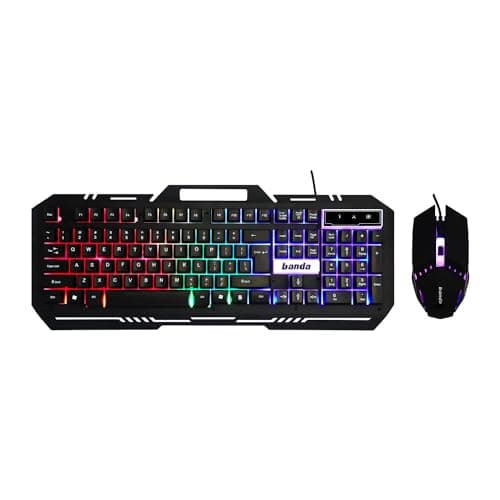D25 Banda Gaming Keyboard and Mouse Combo, Wired Backlit Rainbow Ergonomic Mechanical Feeling Led Removable Hand Rest Metal Panel,for Windows PC Gamer PS4 Xbox One [KM-K77] (only 2 Modes on & Off)