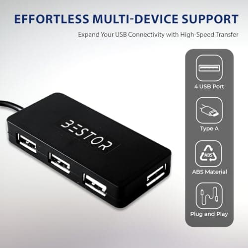 Bestor Set of 5 Combos of USB Wired Keyboard, Wired Mouse, Mouse Pad Base Waterproof, Type A to Type C OTG Adapter & 4 Port USB HUB for PC, Laptop, Computer 4