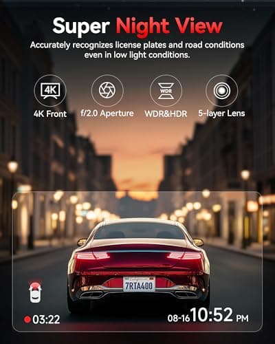 REDTIGER A4 4K+1080P Dual Dash Cam for Car, Clear Night View, 5.8GHz WiFi with App Control, GPS Tracking, Voice Control, Smart Touchscreen, 64GB Card Included, 24H Parking Monitor 5